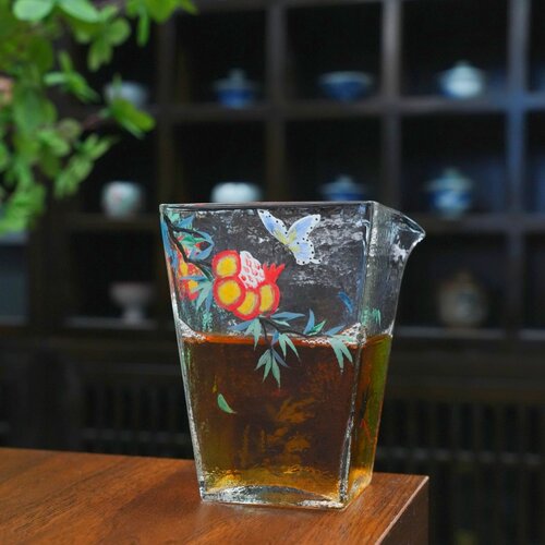纯手绘石榴花开四方仿宋公道杯容量220ml