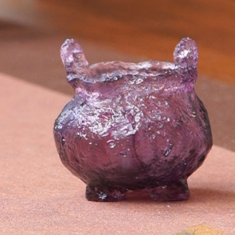 古法琉璃迷你小香炉紫色琥珀色可选口径2-3cm