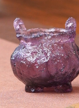 古法琉璃迷你小香炉紫色琥珀色可选口径2-3cm无香插介意勿拍！