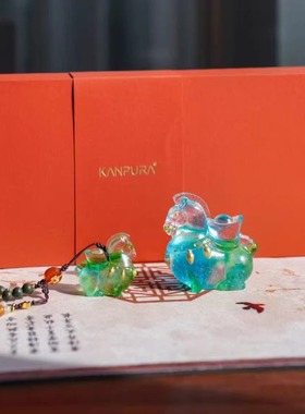 卡普拉小马手持挂件摆件古法琉璃蓝绿色粉彩红蓝紫色多色可选