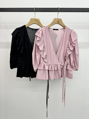 真丝荷叶边上衣 高端女装精品 SML现货秒发