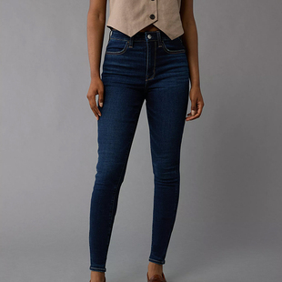 深蓝长裤 显瘦提臀铅笔小脚裤 九分靴 女修身 老鹰原单高腰弹力牛仔裤