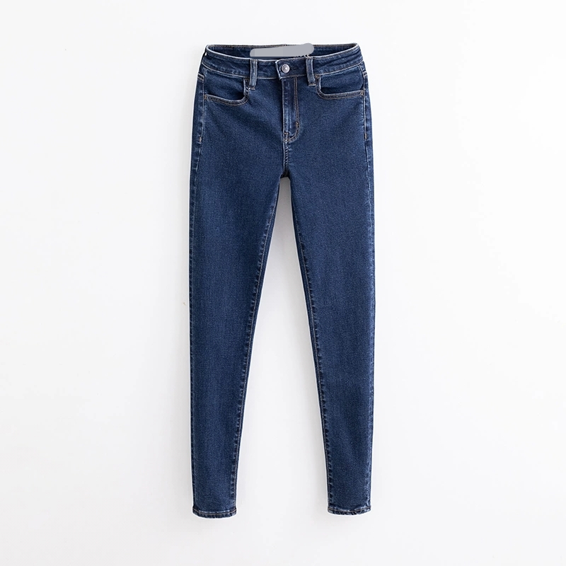 外贸原单欧美大牌高腰高弹牛仔裤女修身百搭经典款潮牌牛仔铅笔裤