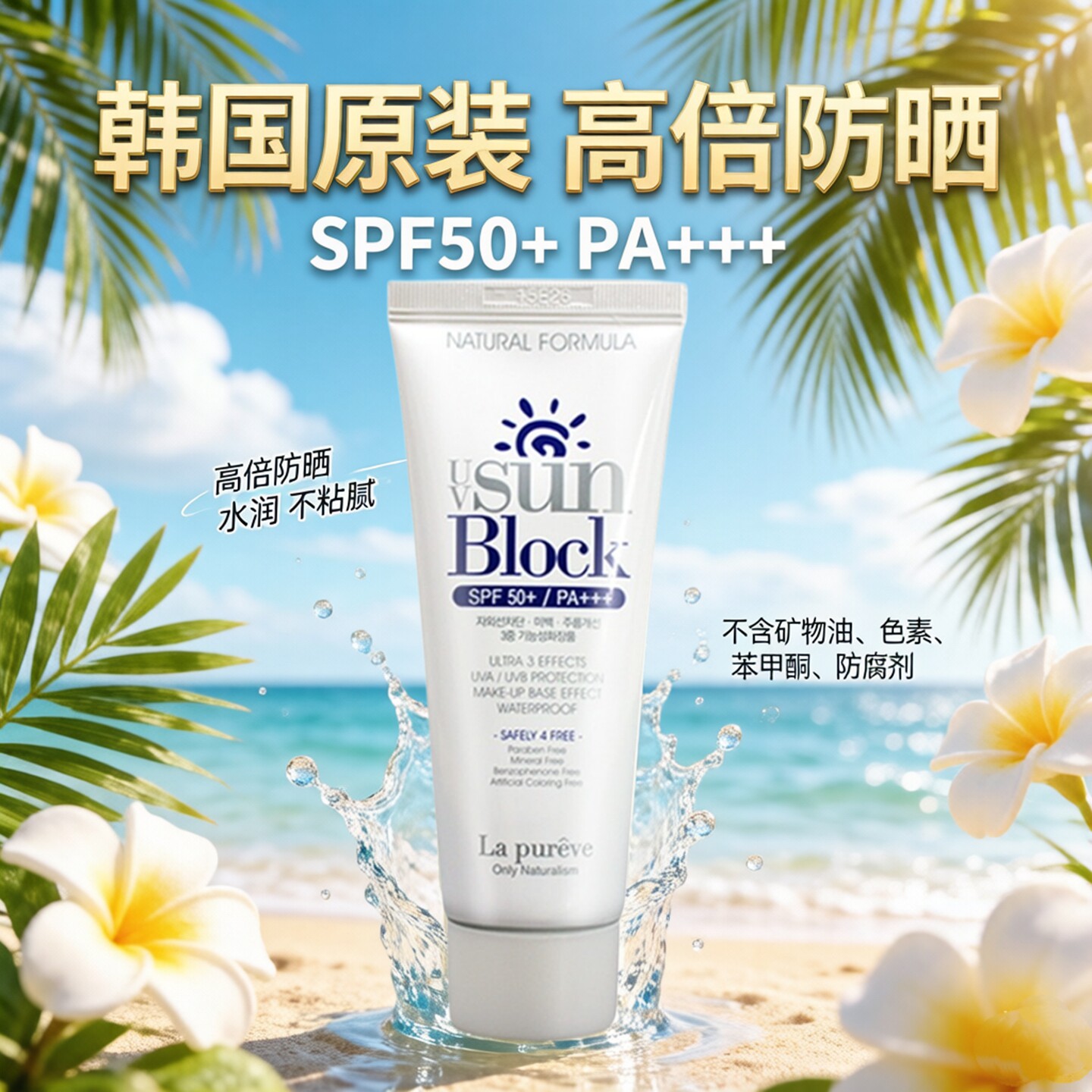 韩国La pureve高倍清爽女防晒霜不油腻保湿隔离紫外线敏感肌面部