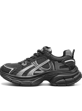 百。 女鞋子厚底银色老爹鞋25新款鞋黑色鞋子运动鞋E7Q1DCM5