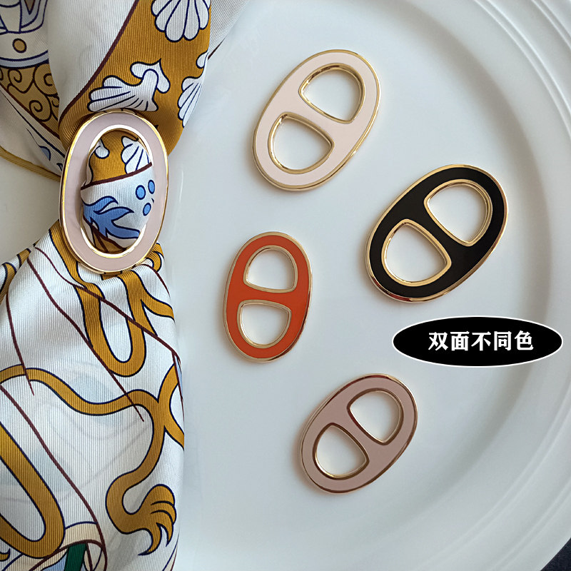 双面不同色 珐琅丝巾扣围巾配饰百搭两用镀金14K质感很好韩国单