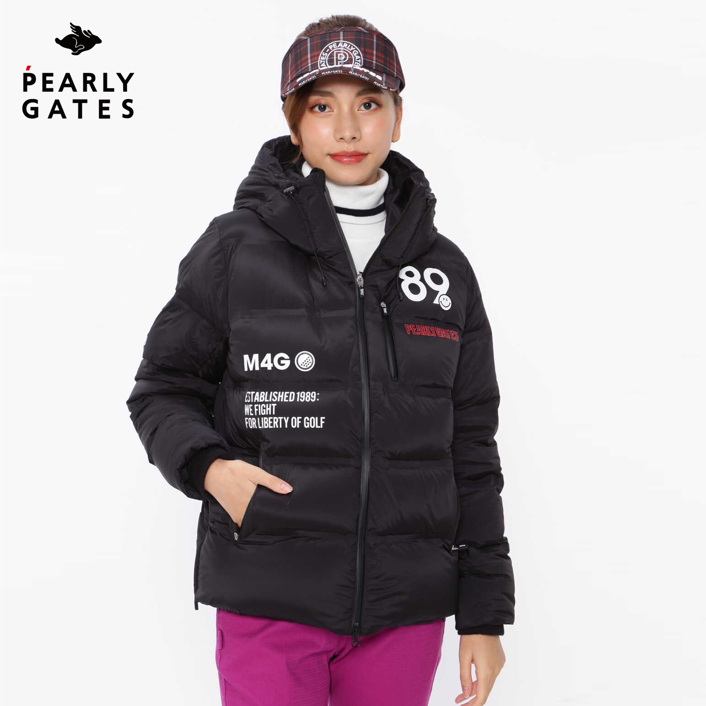 PearlyGates高尔夫服装PG女士秋冬保暖防风短款连帽羽绒服外套