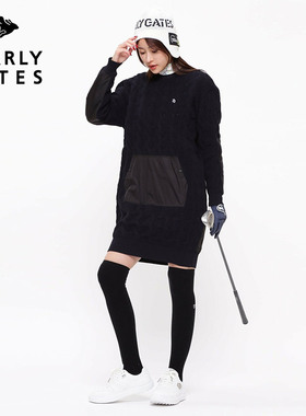 PEARLY GATES高尔夫女士秋冬新款长款圆领针织拼接毛衣连衣裙