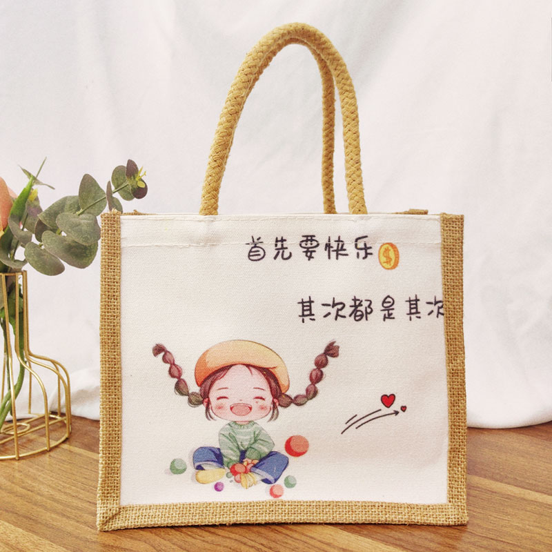 定制麻布袋子手提袋防水便当袋手提包收纳袋日式时尚上班族麻布袋