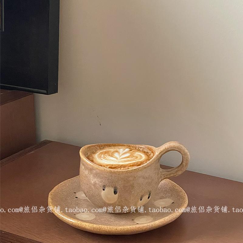 粗陶手作杯碟可爱小熊咖啡杯碟