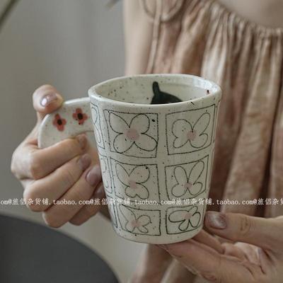 复古手捏风艺术芝麻釉陶瓷马克笔釉下彩咖啡杯早餐杯小众杯子礼物