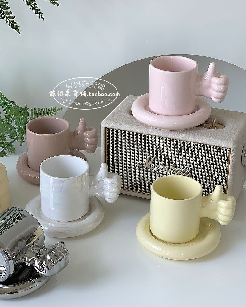 可爱点赞杯大拇指杯陶瓷少女心生日礼物闺蜜七夕情人节礼物咖啡杯