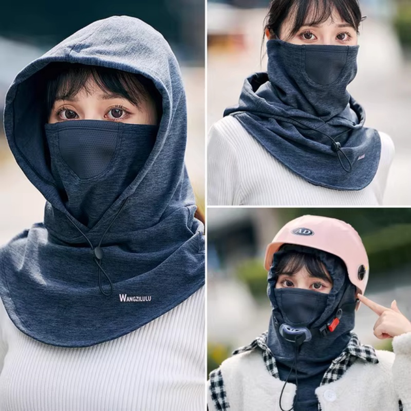 连体卫衣帽女秋冬天保暖帽子套头围脖套两用一体加厚护耳帽骑行男