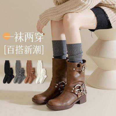 袜子女中筒秋冬棉雪地灰色美拉德风潮搭配短靴的长筒堆堆小腿袜