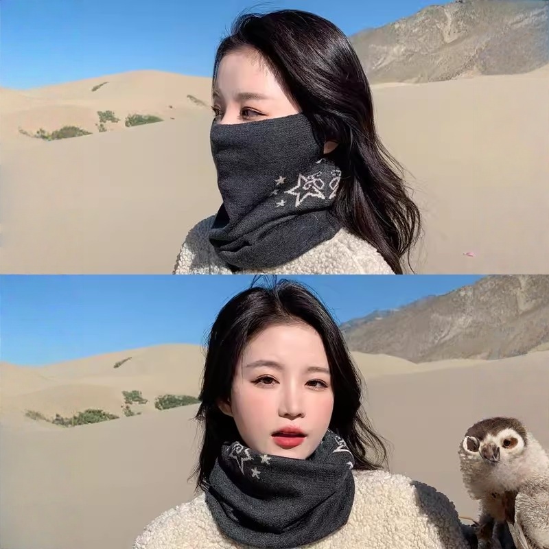 脖套女秋冬季保暖骑行针织百搭头套防风挂耳面罩加厚百变护颈围脖