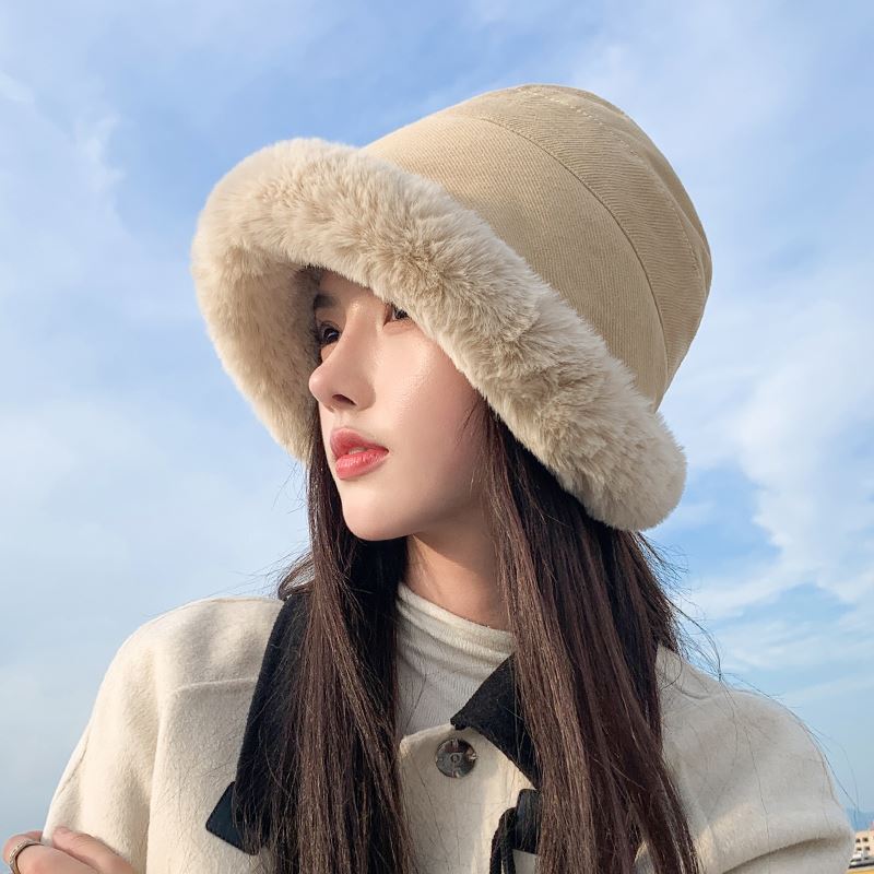 帽子女秋冬季毛绒渔夫帽保暖加绒加厚护耳防风时尚百搭显脸小盆帽