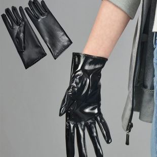 短款漆皮手套二次元舞台表演舞蹈礼仪皮质亮皮cos黑色朋克v