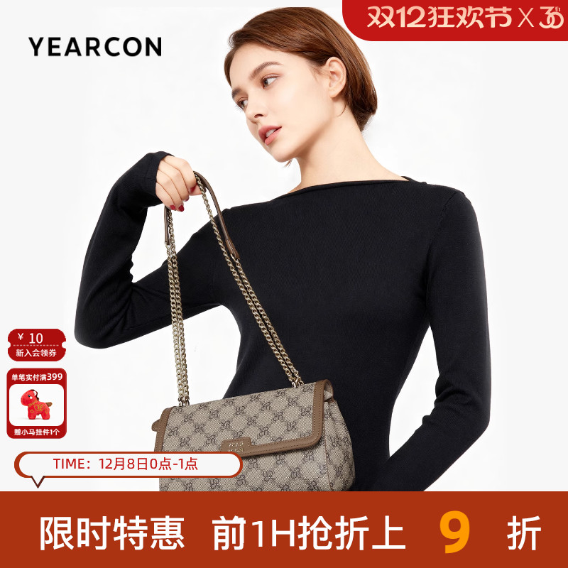 意尔康女包秋冬新款小方包时尚小众复古斜挎包百搭老花通勤单肩包