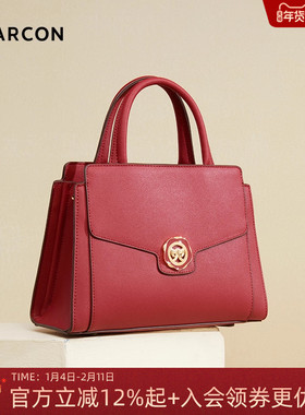 意尔康女士包包新款女包手提包牛皮妈妈包红色婚宴包新娘婚包手拎