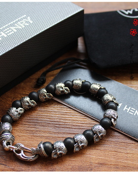 威廉亨利骷髅纯银玛瑙手环玛瑙