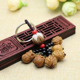 桃核雕刻 配饰汽车挂件 莲花饰品 手工diy编织卡通 老桃木钥匙扣