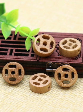 桃木雕刻 儿童安全挂件 手脚链饰品 diy手工宝宝工艺品 镂空古钱