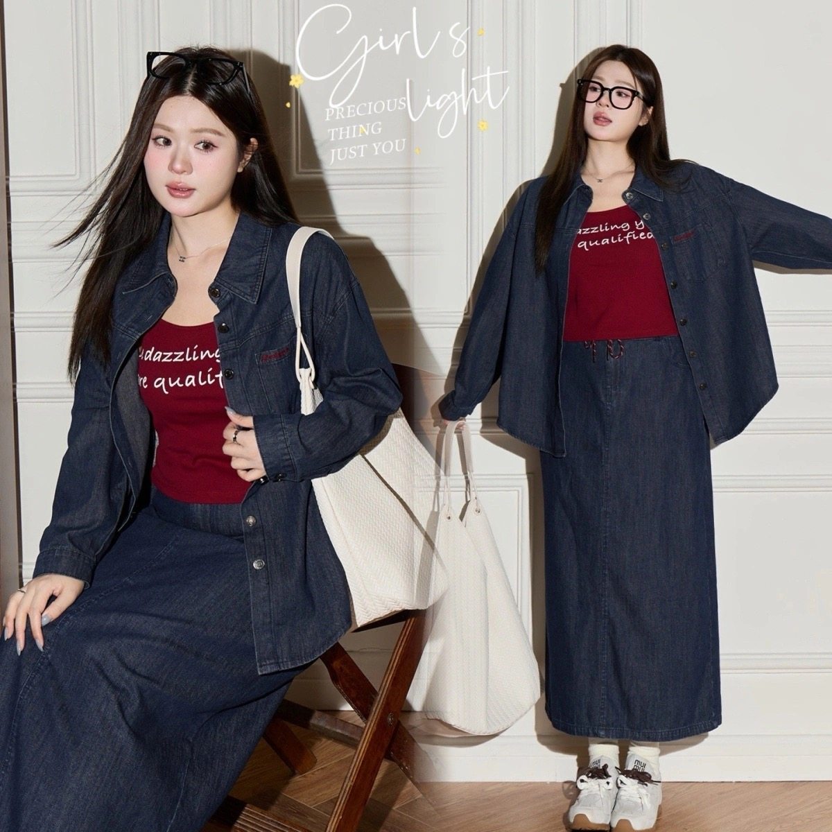 牛仔时尚套装裙港式复古POLO领开衫遮肉显瘦大码胖mm半身裙200斤,女装/女士精品,大码套装,淘宝优惠券,粉丝福利购,淘宝优惠卷