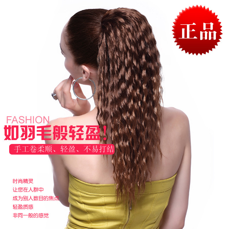 龙飘飘正品02英伦轻盈柔软手工小波浪卷假发马尾 系带式G122702