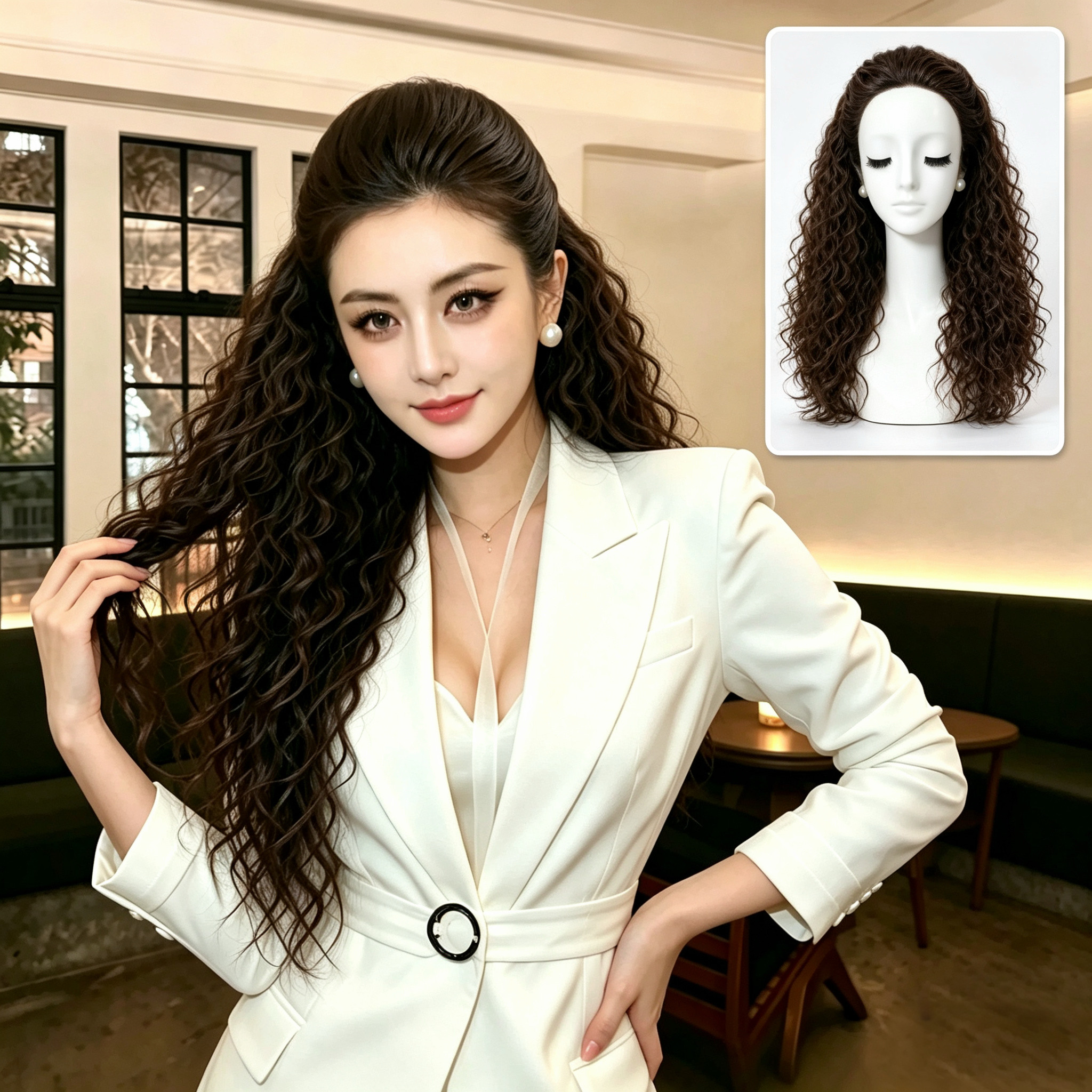 新品假发女大光明千金长卷发全头套轻盈蓬松贵气补发量盖白发927C