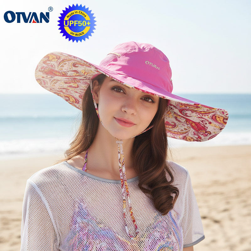 沙滩帽时尚花纹新女夏户外防晒帽大檐帽遮阳帽可折叠海边大沿帽子