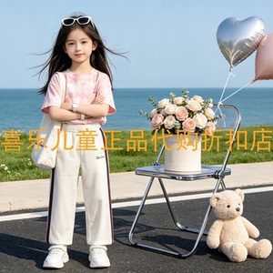 安踏儿童夏季薄运动罗纹白色长裤