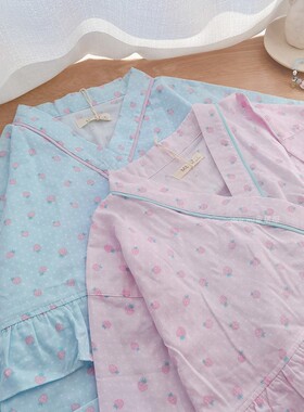 清仓特惠睡衣女春秋纯棉纱布草莓和服哺乳月子居家服长袖家居服