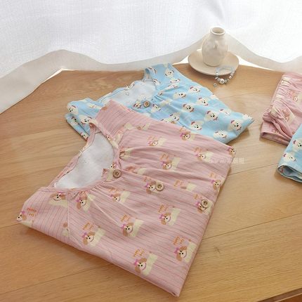 可爱狗狗睡衣女春秋纯棉磨毛绒布长袖圆领卡通猫咪冬季家居服套装