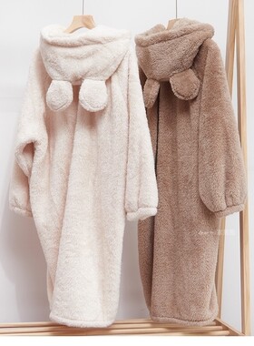 奶fufu情侣睡衣女秋冬加厚保暖珊瑚绒浴衣长款家居服浴袍男款睡袍