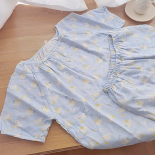 可爱baby鹅家居服女夏季 夏天睡衣 短裤 纯棉纱布卡通套头居家服短袖