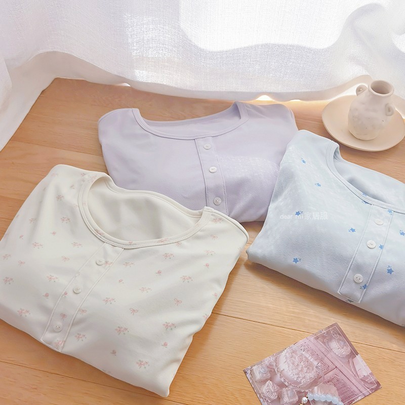 软糯舒服带胸垫磨毛发热睡衣