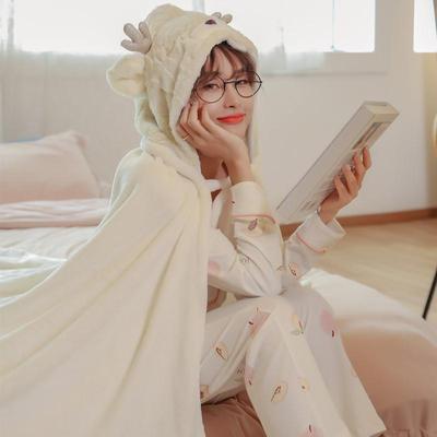 软萌小鹿冬法兰绒连帽斗篷睡袍