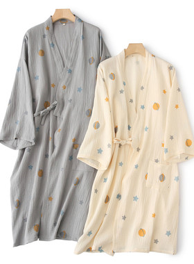 四季睡袍女春秋纯棉纱布和服薄款男夏睡裙情侣家居服日式浴袍睡衣