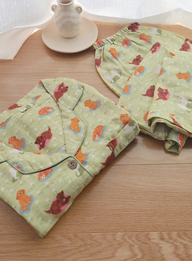 清仓捡漏睡衣女春秋竹纤维纱布长袖居家服可爱卡通夏季竹棉家居服