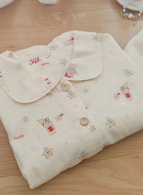 可爱星星仔睡衣女春夏季2026新款纯棉纱布长袖长裤全棉家居服套装