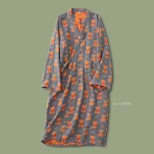 纯棉纱布酷甜小熊长袖 睡衣女春夏款 和服居家服睡袍家居服浴袍睡裙