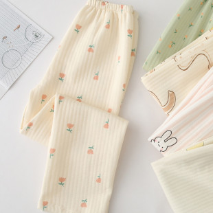 家居裤 睡裤 女秋冬纯棉保暖夹棉可爱碎花外穿休闲空气层全棉春秋款