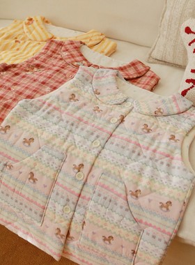 休闲马甲秋冬季居家可外穿本命年红色小马棉服家居服三层夹棉上衣