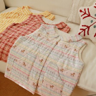 休闲马甲秋冬季 居家可外穿本命年红色小马棉服家居服三层夹棉上衣