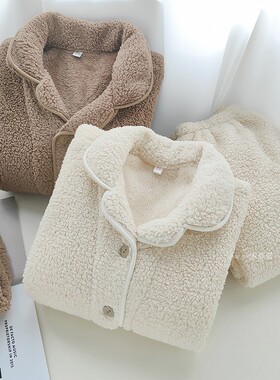 暖洋洋情侣睡衣女秋冬季珊瑚绒加厚保暖居家服简约纯色男士家居服