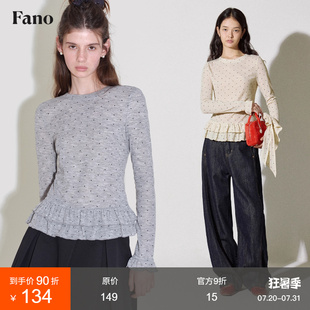 范洛Fano t恤上衣 俏皮感可爱印花波点双层荷叶边拼接浪漫长袖 修身