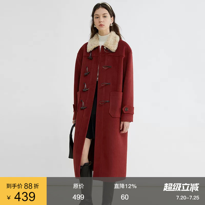 范洛Fano 法式仿羊羔毛牛角扣毛呢大衣女冬季中长款加厚呢子外套