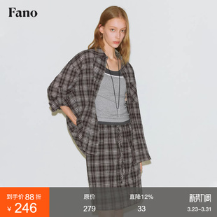 女上衣春季 范洛Fano 袢设计感百搭衬衫 格纹黑白配色造型感袖 经典