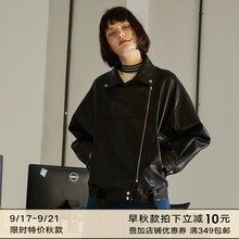宽松黑色腰带拉链机车皮衣女仿pu皮夹克外套短款 Fs2019新款 春秋装