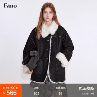 范洛Fano 出街感烫金麂皮撞色毛毛设计重工贴条仿皮毛一体外套女